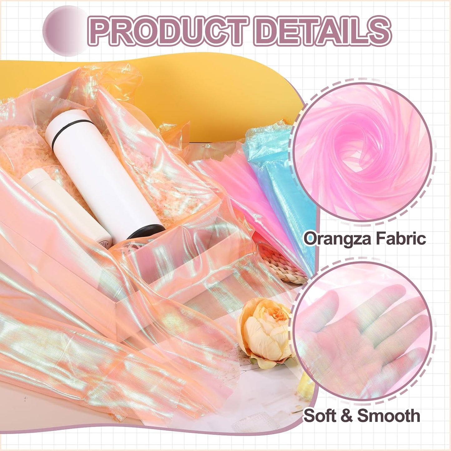 MECCANIXITY Iridescent Sheer Organza Fabric, 2 Yards x 59 Inches Solid Laser Holographic Shiny Fabric Organza Cloth for Wedding, Curtains, Costume, Photo Background, Dark Pink