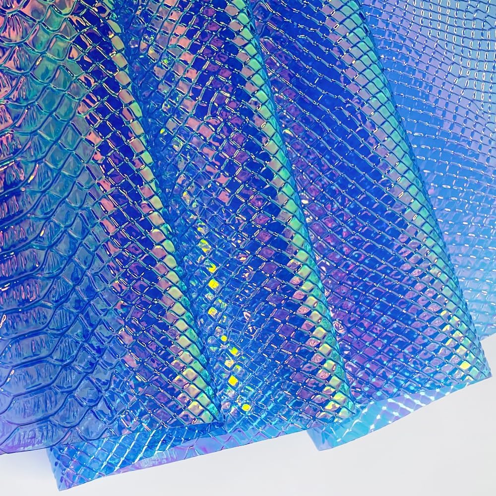 ONEART | Iridescent Transparent Embossed Vinyl Holographic Blue Clear PVC Vinyl Craft Film 16"×54" for Sewing DIY Projects (Snakeskin-Dark Blue)