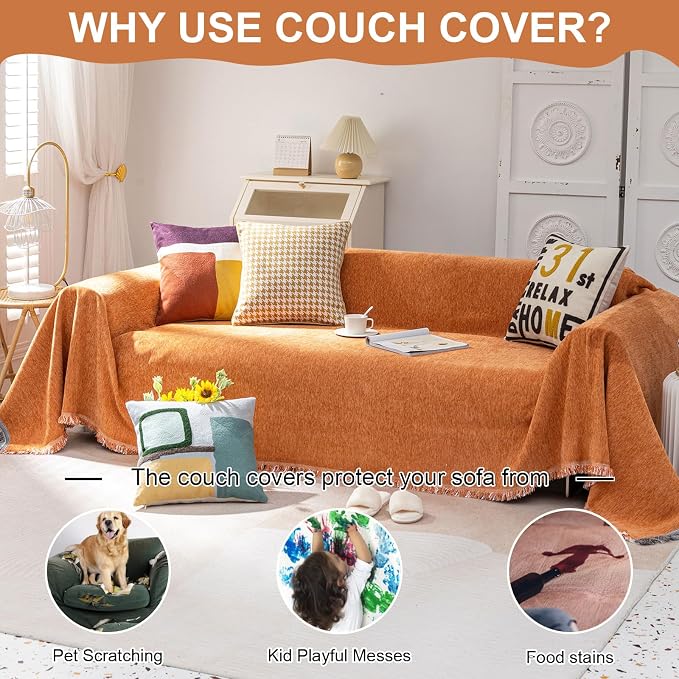 VClife Couch Cover for Sofa Washable, Vintage Orange Sofa Covers Slip Cover for - Image 3