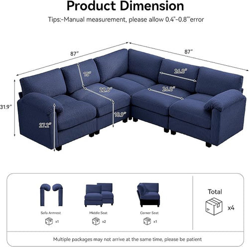 87'' V-Shaped Sectional Sofa Couch, 5-Seater Modular Couches - Image 2