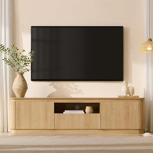 70" Fluted TV Stand for TVs Up to 80", Mid Century Modern Entertainment Center by XIASLO
