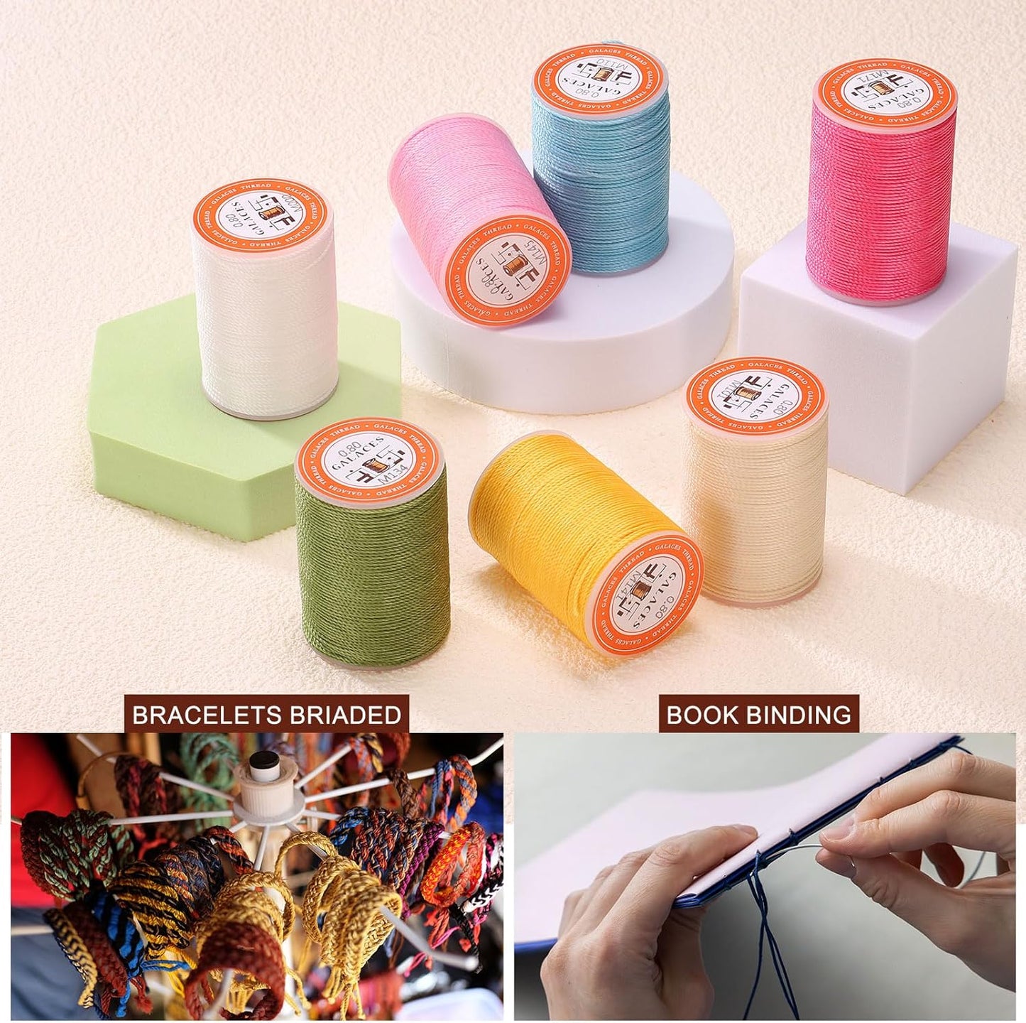 uxcell Round Leather Sewing Waxed Thread, 55m / 60 Yards Polyester Wax String, 0.80mm Wax Stitching Cord for Leather Crafts, Bookbinding, Bracelets Braided, Burnt Orange, 2pcs