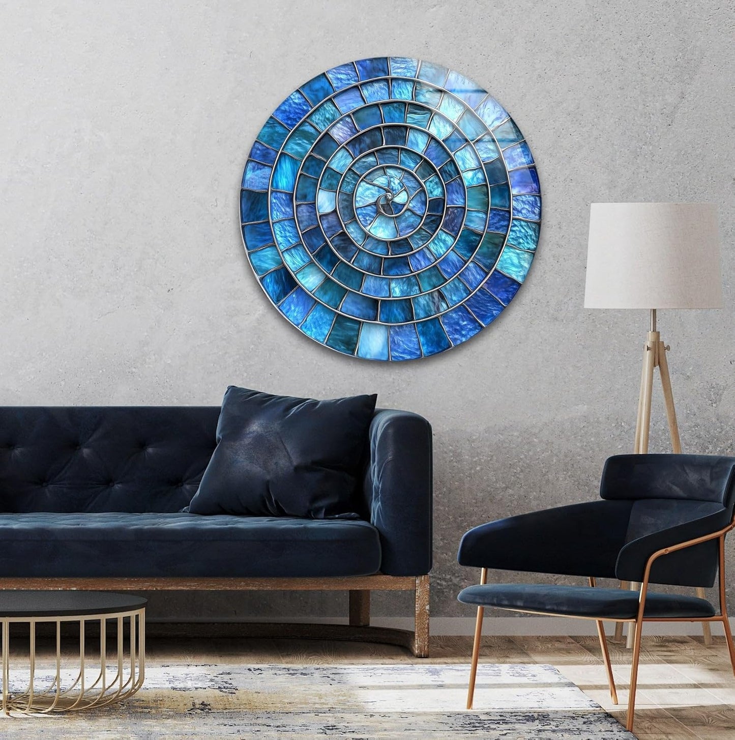 My Photostation.com 20''(50cm) Diameter Blue Aqua Spiral Harmony Round Glass Wall Art Tempered Glass Printing Wall Decor Large Wall Art Wall Hangings