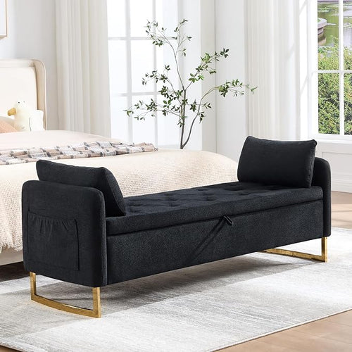 65" Storage Ottoman Bench, Chenille Storage Bench by HOMYKA