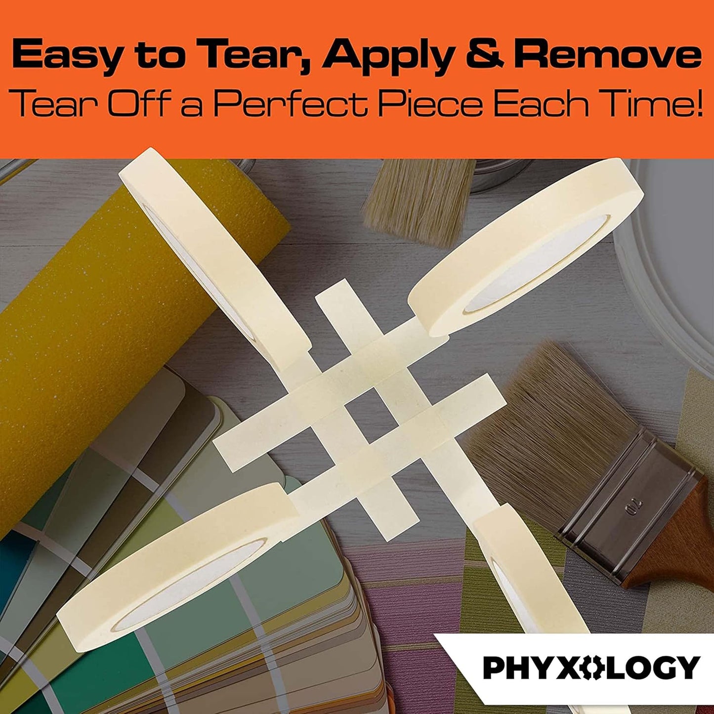 No-Residue 1 Inch, 60 Yard Masking Tape 6 Pk. Easy-Tear, Pro-Grade Removable Painters Tape Great for Home, Office, Commercial Contractor. Clean, Drip-Free Painting with Wide Crepe Paper Rolls