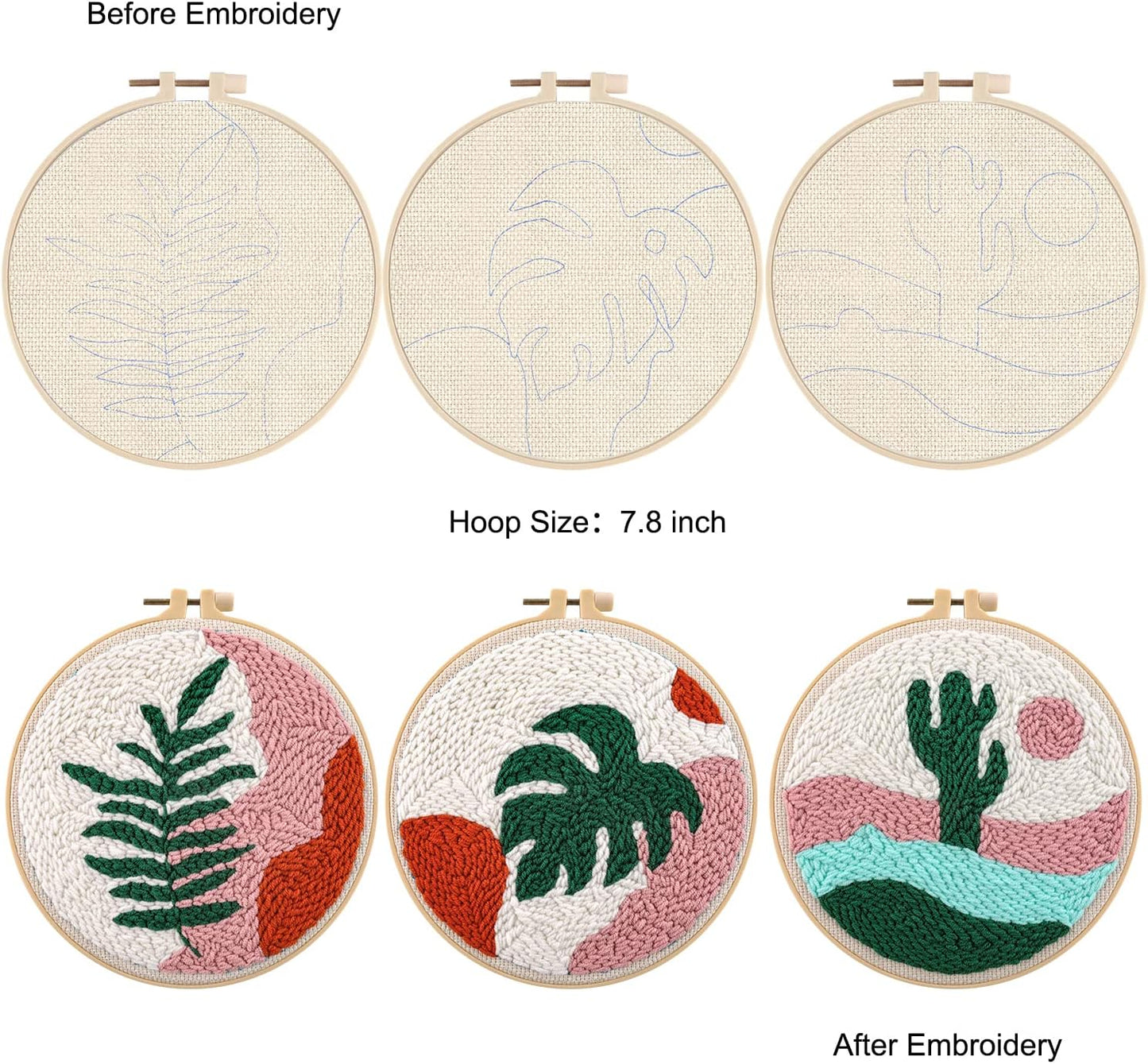 Anidaroel 3 Sets Punch Needle Kits - Beginner Adults Kit with Fabric, Hoops, Yarns and Sewing Needles