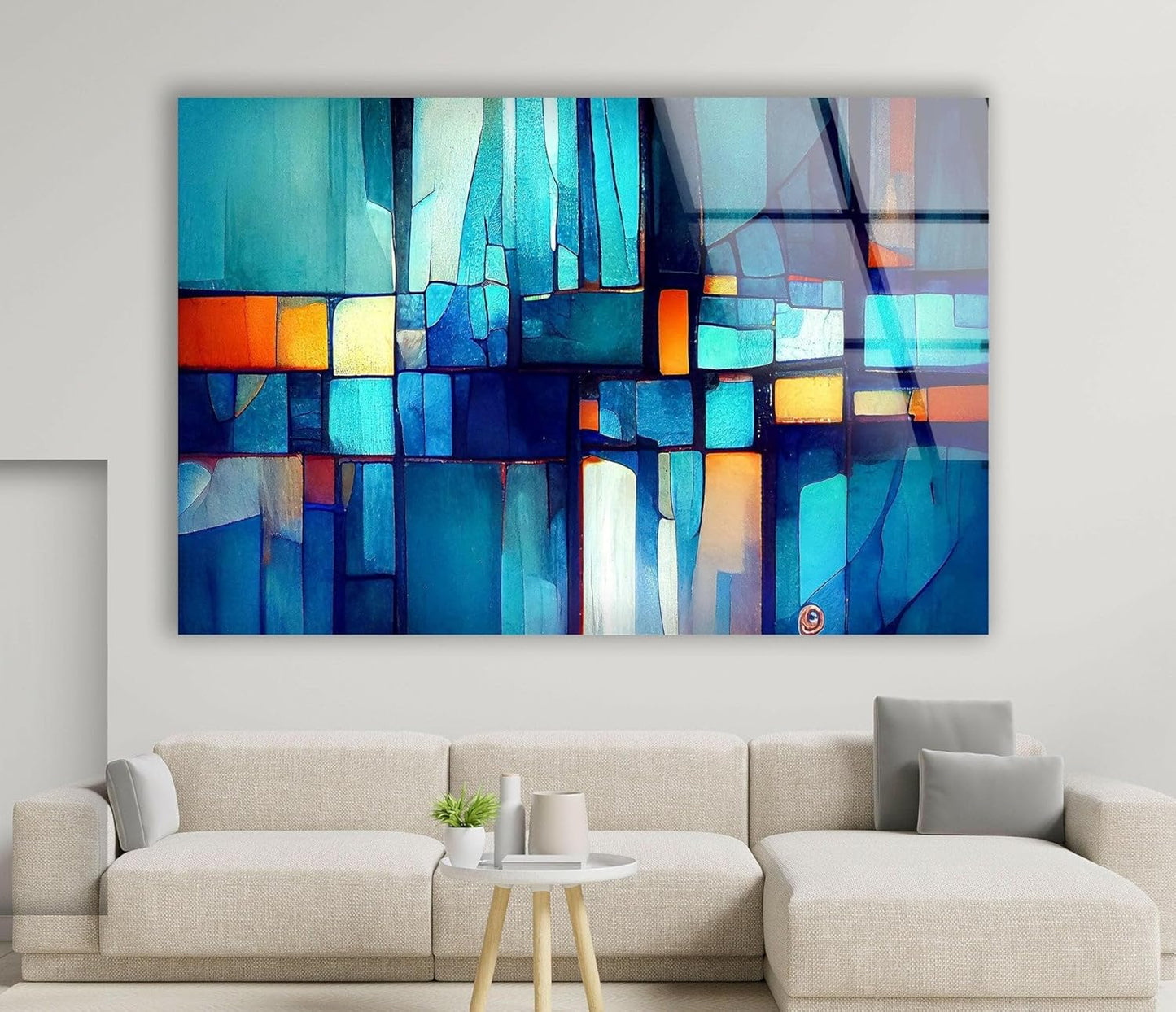 My Photostation.com Round 31,5'' Blue Vibrant Stained Glass Wall ArtTempered Glass Printing Wall Decor Large Wall Art Wall Hangings