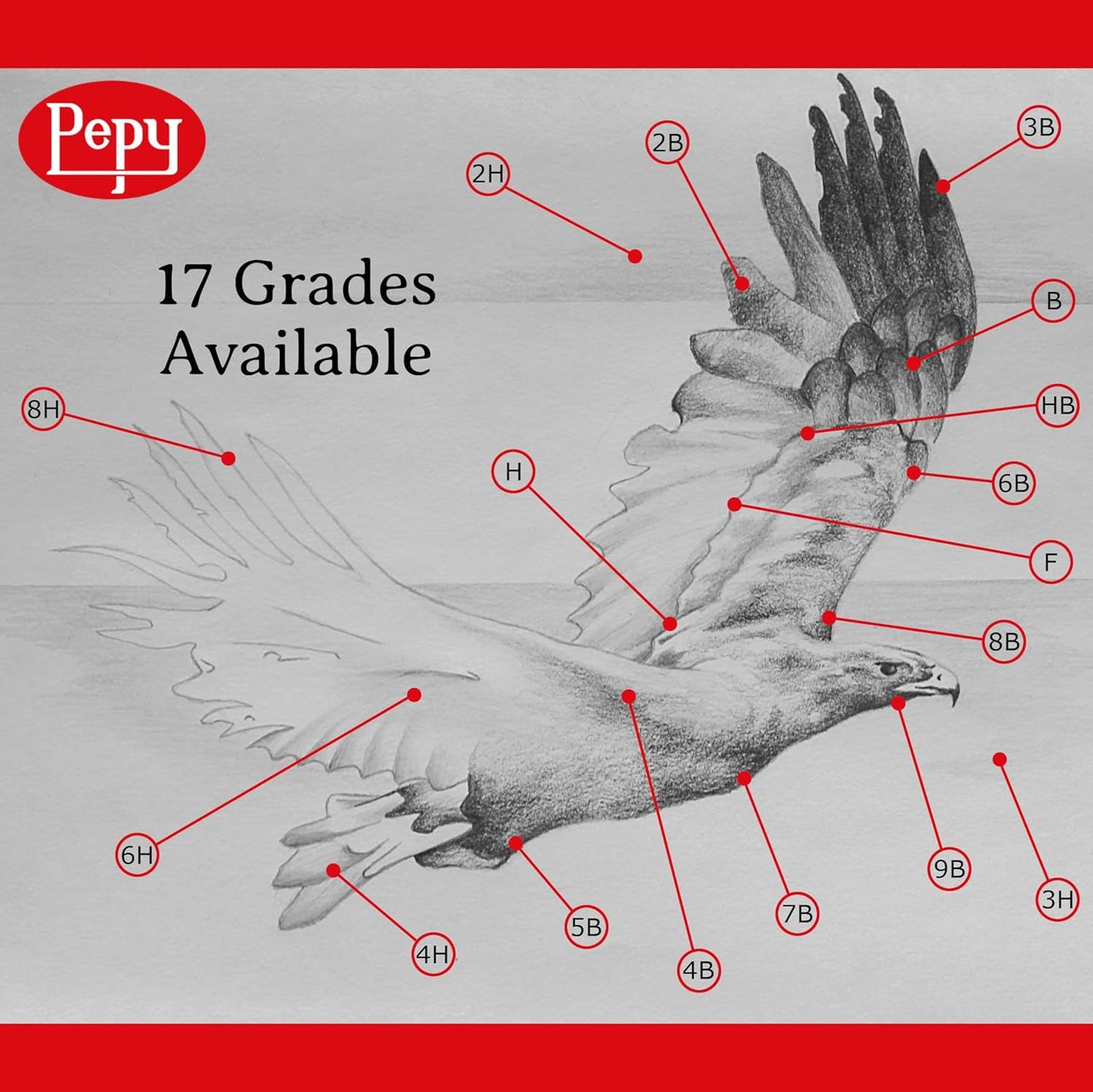 Pepy Graphite Professional Drawing Pencils - Set of 12 5B Pre-Sharpened Black Lead Pencils; Perfect for Drawing, Sketching and Shading, Graphic and Fine Art