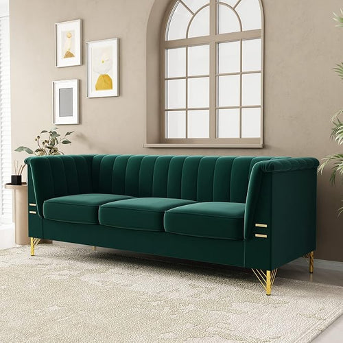 83.46" W Green Velvet Sofa Couch by yunqishiHOME