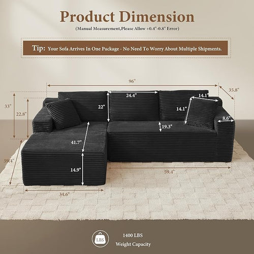 96" Sectional Couches for Living Room Cloud Couch Sofa - Image 2