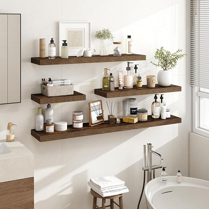 Acovy 32 Inch Floating Shelves, 3D Textured Wood Grain, Wooden Shelves - Image 2