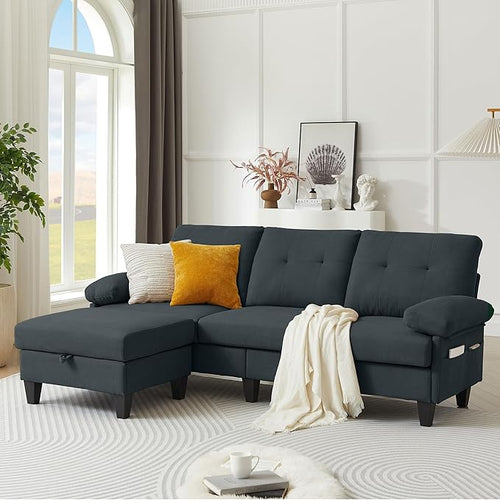 84" Convertible Sectional Sofa, Deep 3-Seater L Shaped Sectional Couch by PingLiangHome