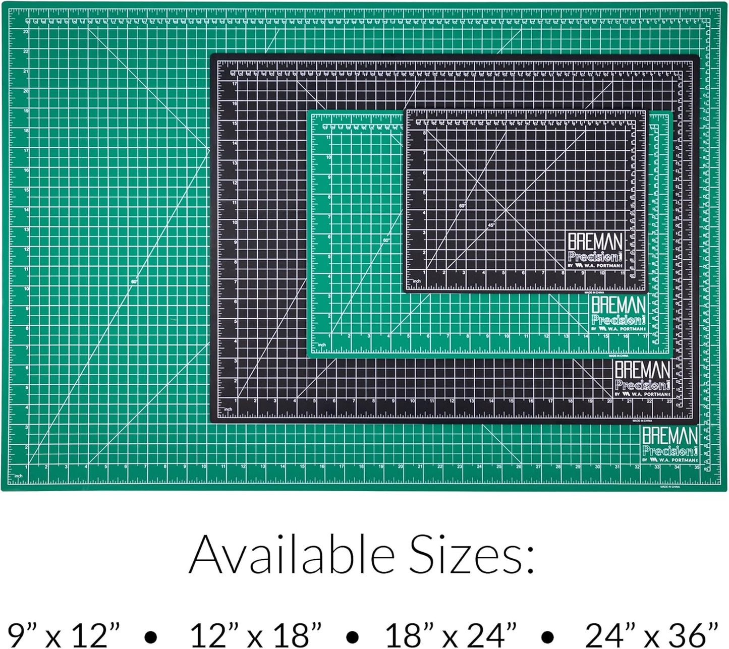 Breman Precision 9x12 Inch Self Healing Cutting Mat - 2-Sided 5-Ply PVC Green/Black Cutting Mats for Crafts, Sewing, Quilting and DIY Projects - Durable and Non-Slip Design with Precise Grid Lines