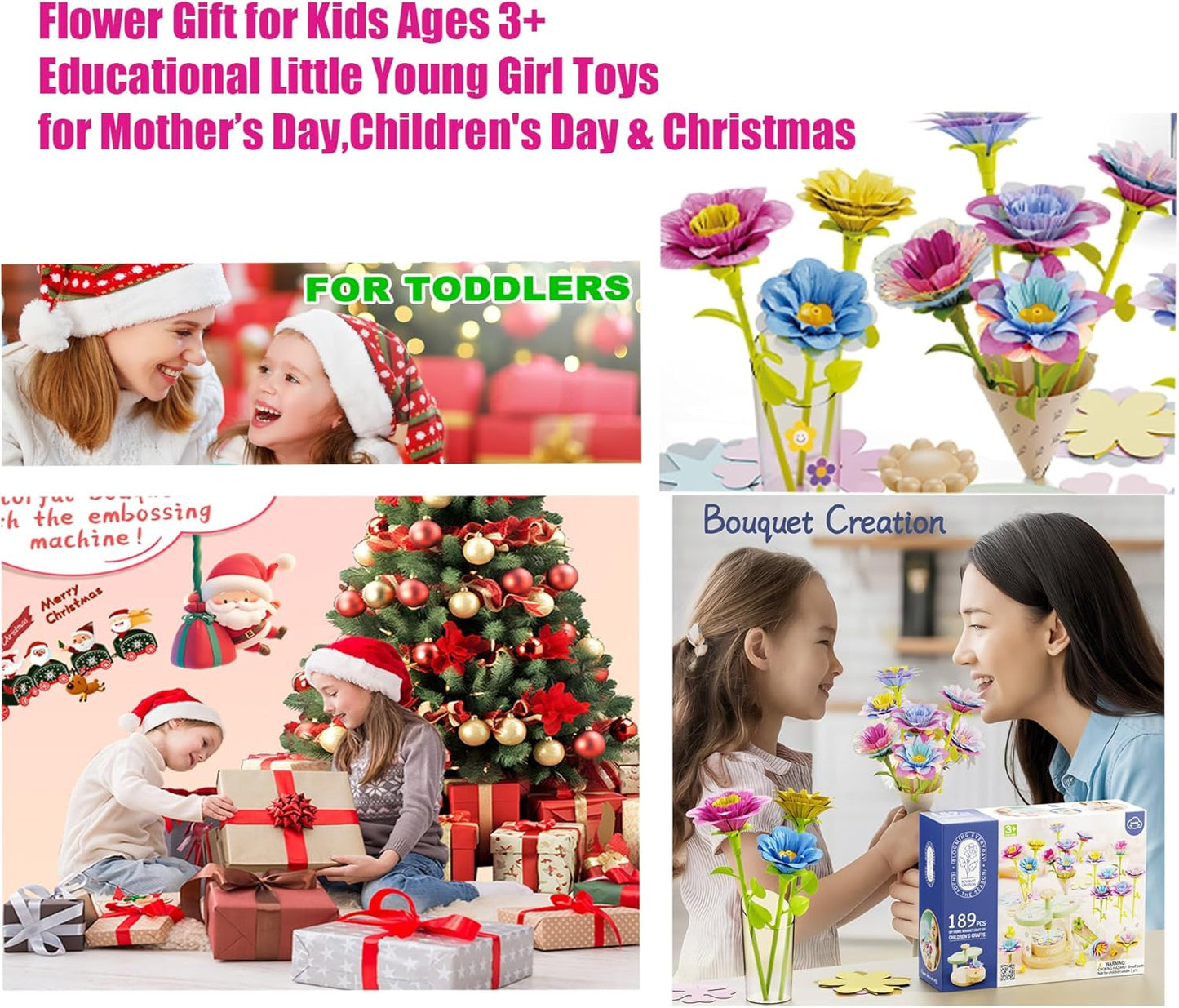 Toys for Girls 3 4 5 6 7 8 9 10 Years Old,189 PCS DIY Craft Kits for Kids,Fabric Flower Bouquets for Girls Gifts,Educational Preschool Learning Toys for Toddler Kids,Birthdays Gifts,Stocking Stuffers