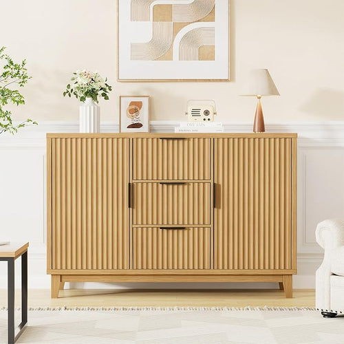 47.2" W Storage Cabinet with 3 Drawers, Fluted Buffet Cabinets with Storage by FiveWillowise