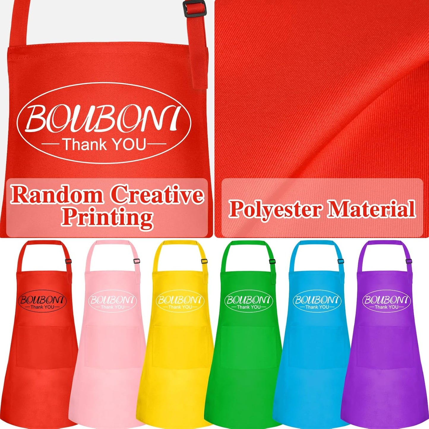 6 Pack Kids Apron bulk with 2 Pockets Adjustable Chef Art Apron Kids Painting Aprons for Cooking Baking Painting Crafting Grilling Activity（6 Color）
