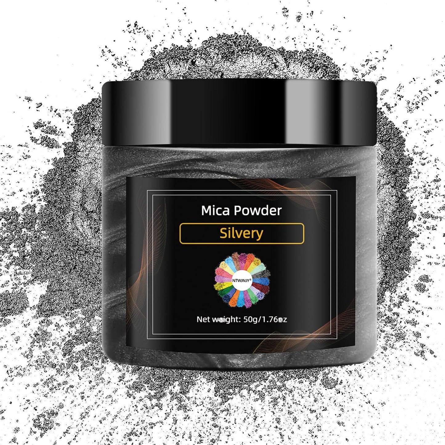 Silvery Mica Powder for Epoxy Resin，Natural Shimmer Mica Powder Used for Coloring car Spray Paint, Candles, soap, Eye Shadow, Lip Gloss, Nail Polish(50g/1.7oz)
