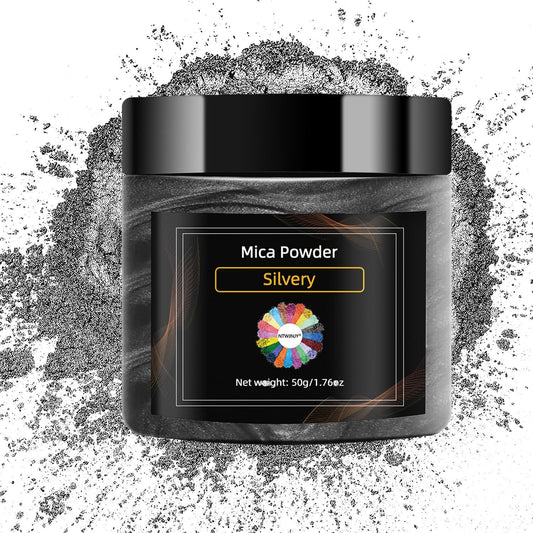 Silvery Mica Powder for Epoxy Resin，Natural Shimmer Mica Powder Used for Coloring car Spray Paint, Candles, soap, Eye Shadow, Lip Gloss, Nail Polish(50g/1.7oz)