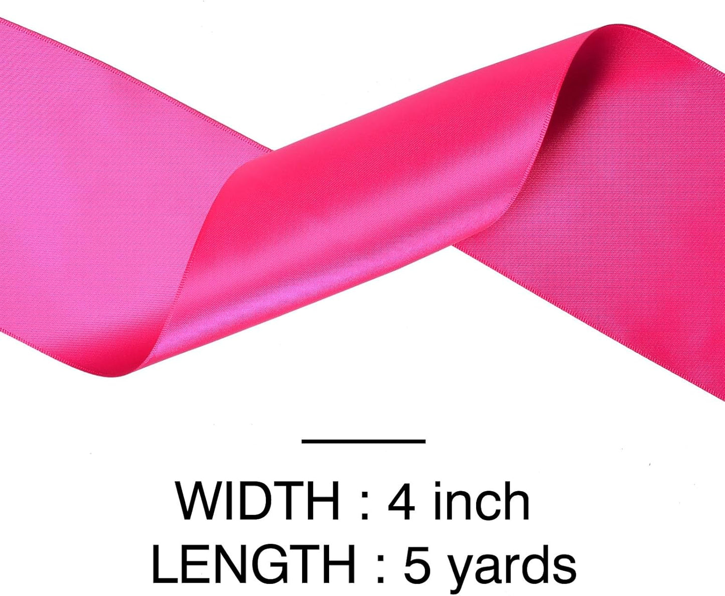 YAMA Hot Pink Double Faced Satin Ribbon, 4 Inch 5 Yards, Great for Crafts Bows Flower Bouquet Wedding Home Decor Gift Wrapping
