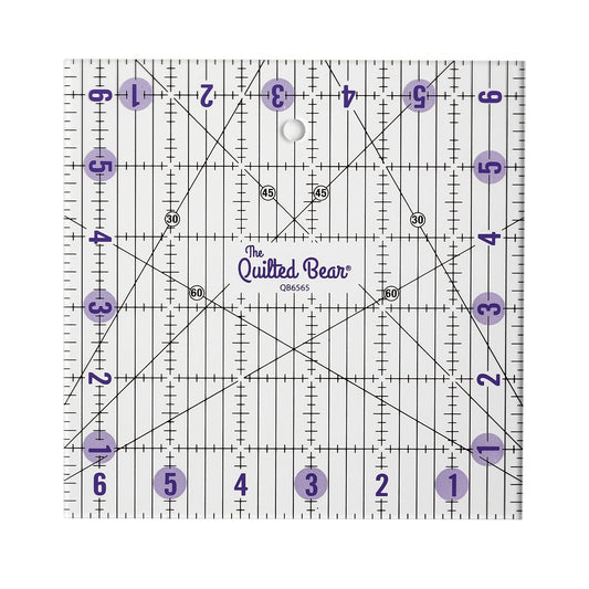 The Quilted Bear Quilting Rulers - Transparent Acrylic Non Slip Quilting, Patchwork & Sewing Ruler with Clear Black Lines & 30, 45 & 60 Degree Angles for Perfect Accuracy & Precision (6.5" x 6.5")