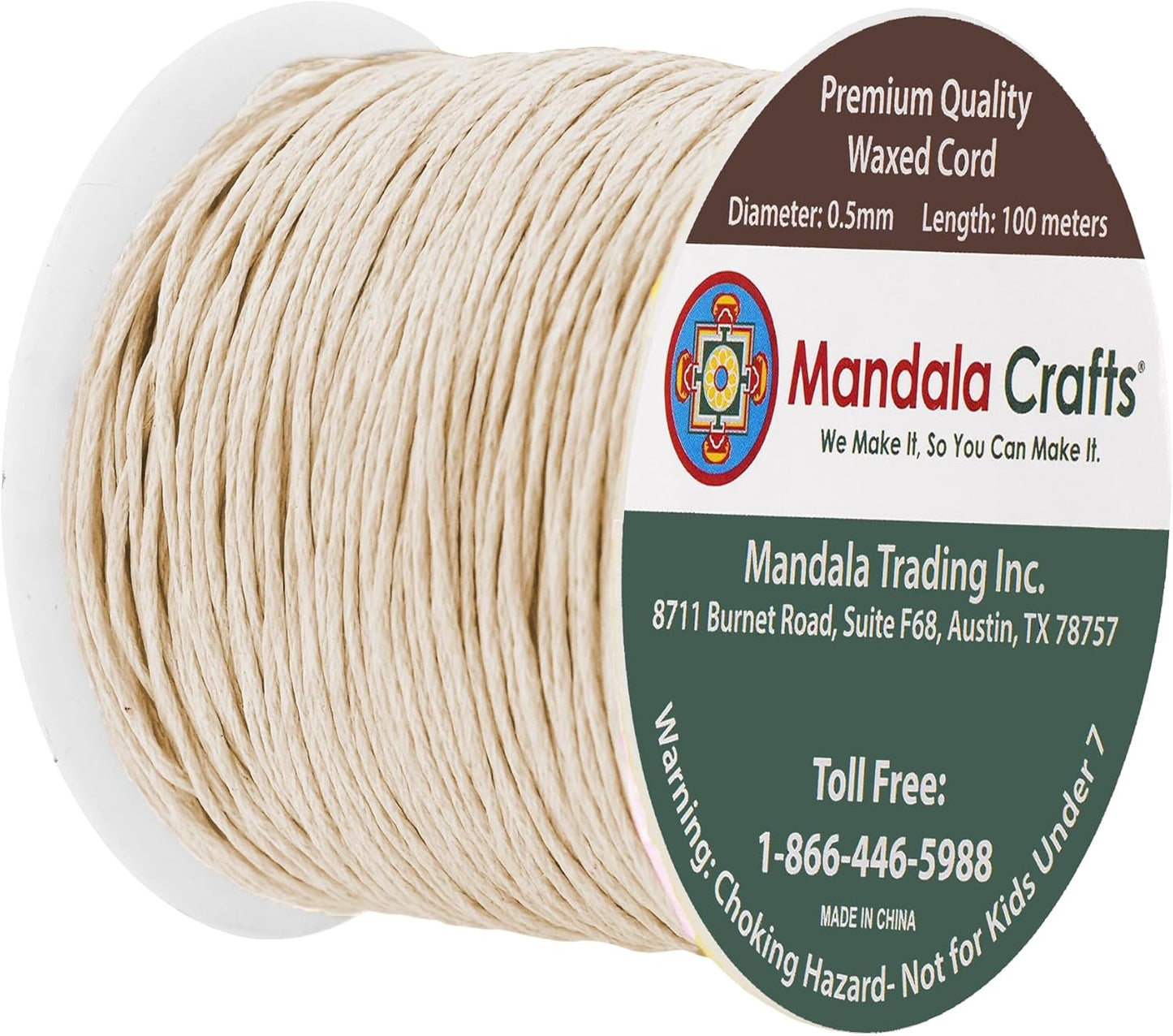 Mandala Crafts 0.5mm 109 Yards Cream Cotton Waxed Cord for Jewelry Making Bracelet Cord Waxed String - Beading String Thread Jewelry Cords for Necklaces String