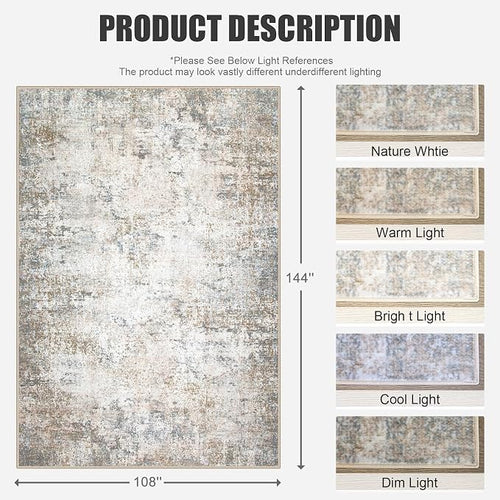 9x12 Area Rug Living Room Rug: Washable Modern Abstract Soft Thin Rug Indoor - Image 2