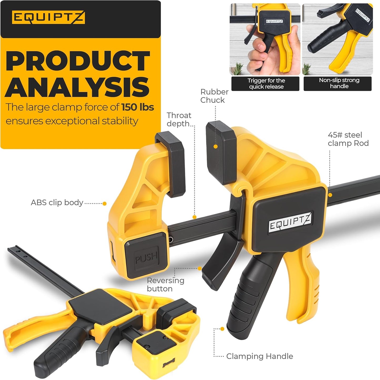 6 Pack Bar Clamps for Woodworking – 2 Pcs 12" & 4 Pcs 6" Quick Grip Clamps Set with 150 lbs Force – Wood Clamps for Gluing, Carpentry, DIY, and Metalworking (Combo Sizes, 6 Pack)