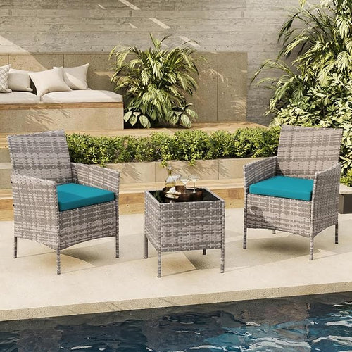 3-Piece Outdoor Furniture Set, PE Rattan Wicker Chairs by Unknown