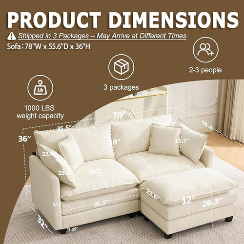 78” Modular Sectional Sofa, L Shaped Cloud Couch - Image 2