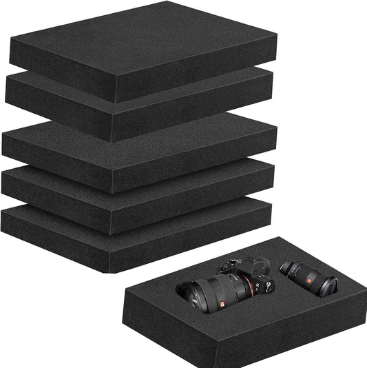 5 Pcs 16 x 12 x 2 Inches Polyurethane Foam - Foam Inserts for Cases Packing Foam Black Craft Foam Sheets for Packing Padding 2 Inch Thick for Camera Toolbox Storage