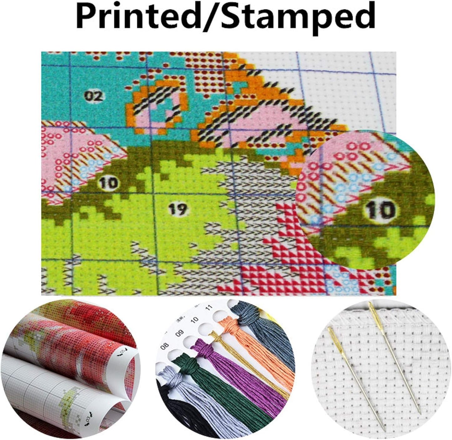 Dimensean Stamped Cross Stitch Kits Full Range of Embroidery Patterns Starter Kits for Beginners Adult or Kids DIY Cross Stitches Needlepoint Kits 11CT-Colorful Fox 15.7x19.7 inch