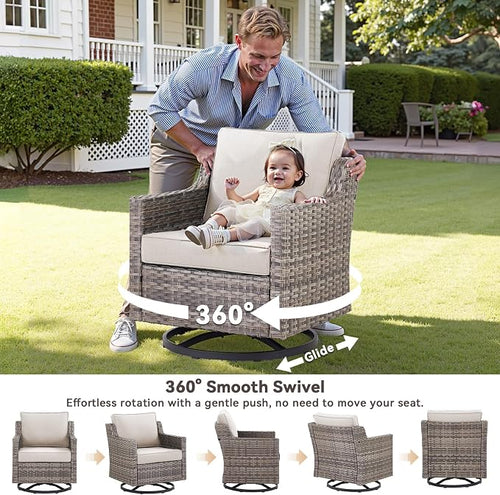 5 Pieces Outdoor Patio Furniture Set-All-Weather Wicker Patio Swivel Glider - Image 2