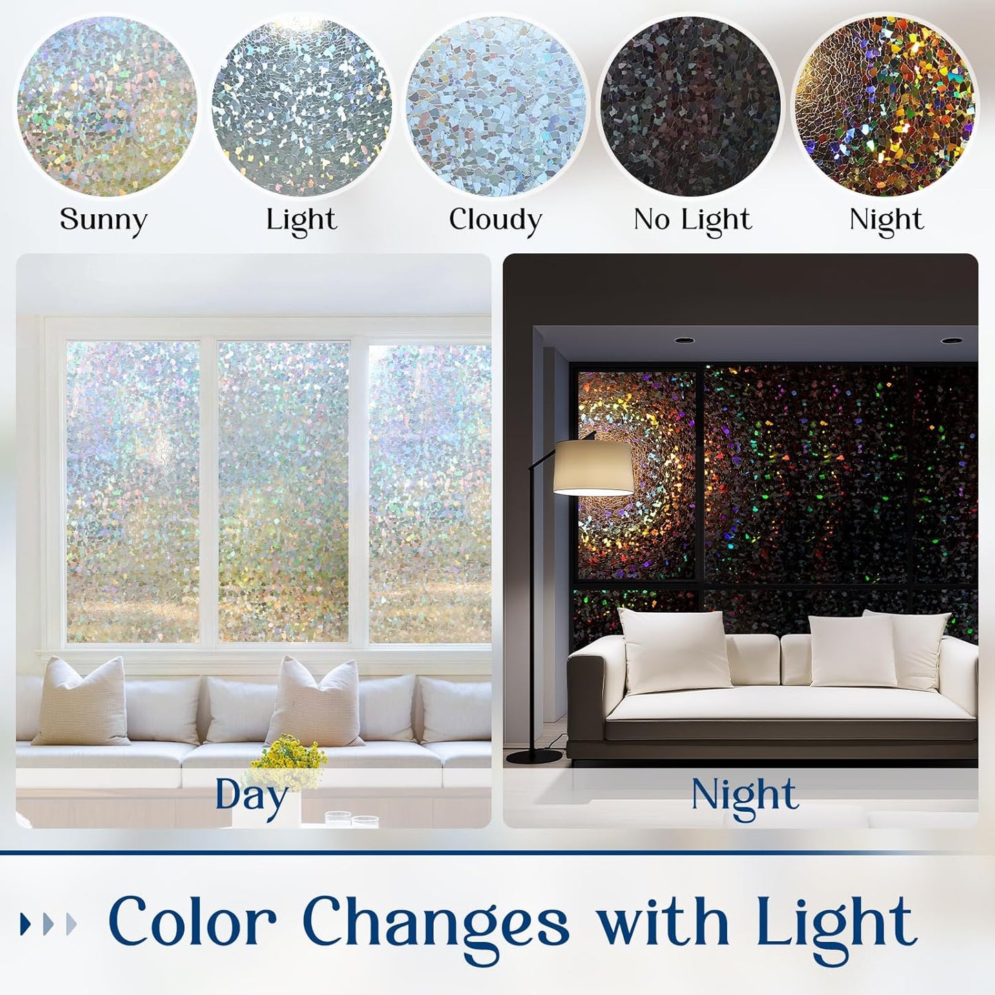 Haton Window Privacy Film, Rainbow Stained Glass Window Clings, 3D Decorative UV Sun Blocking Sticker, Removable Static Cling Heat Control Tint for Home Door, 35.4" x 78.7" Non-Adhesive