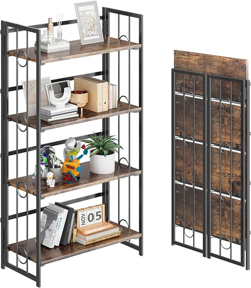 4NM No Assembly 4 Tiers Folding Bookshelf, 47.2" H Foldable Storage Shelves by 4NM