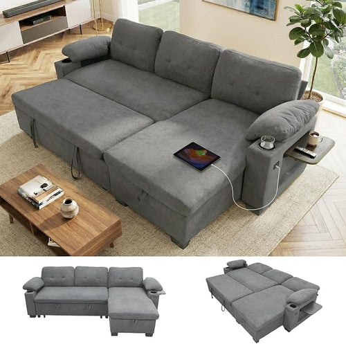 93" L Shaped Sleeper Sofa Bed, Pull Out Sectional Couch by KCGKCG