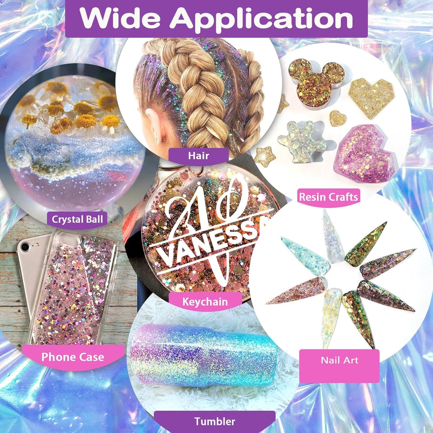Renfio Opal Chunky Glitter Set - 16 Dreamy Amber Colors, 10g Each - Holographic Fine Glitter Mix, Iridescent Flakes for Snow Globe, Tumbler, Nail Art & DIY Crafts