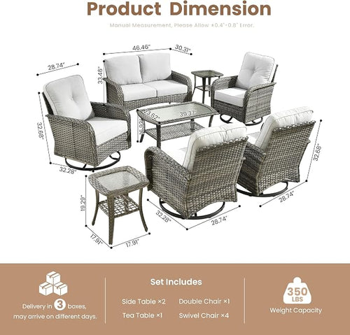 8 Pieces Outdoor Patio Furniture Sets, High Back Swivel Rocker Chairs Loveseat - Image 2