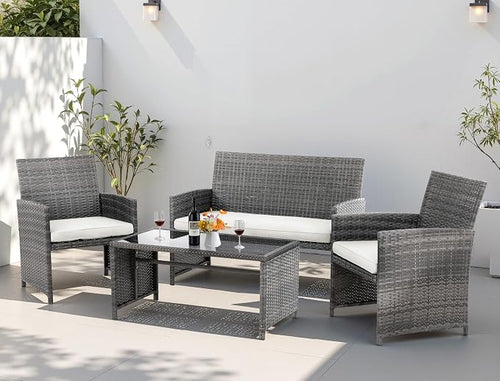4 Piece Patio Ratten Set Outdoor Furniture Set Wicker Conversation Set by Shintenchi%7CFurnitureMadeforRealLife