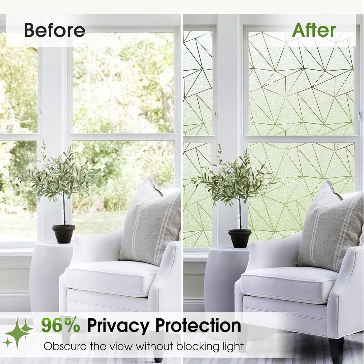 Coavas Window Privacy Film, Frosted Glass Static Cling, Decorative for Bathroom Door Covering, UV Blocking Window Cling, Non-Adhesive Vinyl Sticker, Day and Night Film for Home, 45.2x393.7 Inch