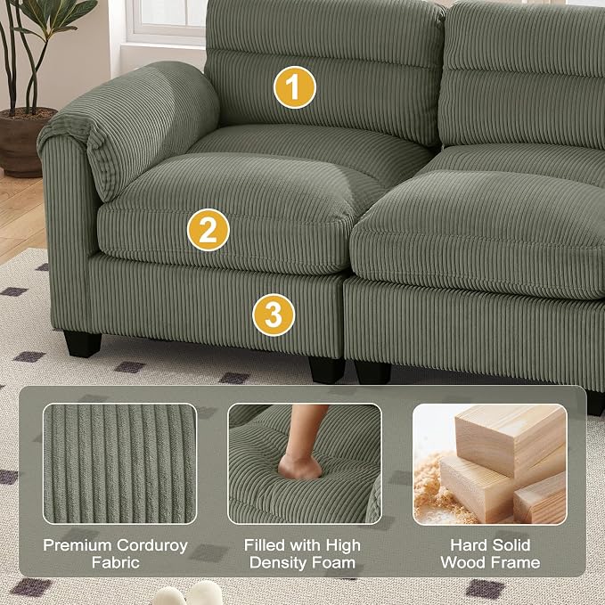 HAOMARKETS Corduroy Sofa Set, Upholstered Armchair, and 3-Seater Couch - Image 4