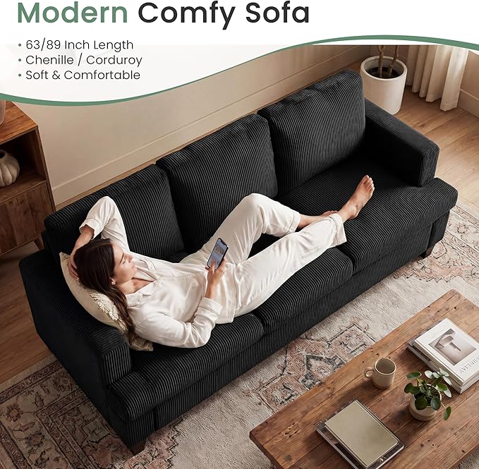 3 Pieces Corduroy Couch Set for Living Room, 7 Seats Cloud Sofa, Deep Seat - Image 5