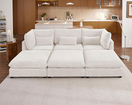 115" Oversized Chenille Couch Modular Sectional Sofa, Washable Cloud Couch by CHICHOUSE
