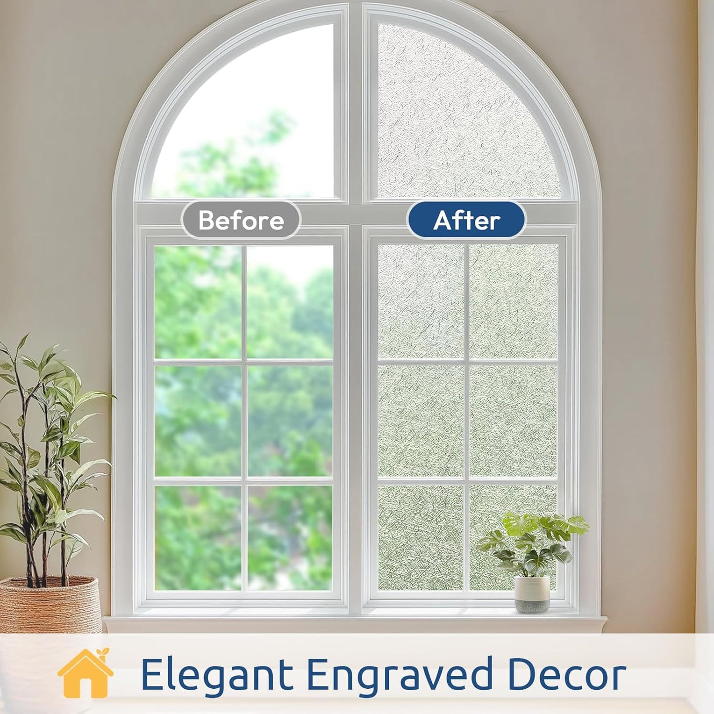 rabbitgoo Window Privacy Film Frosted Glass Film, Decorative Cling UV Sun Blocking Decals, Frosting Window Clings for Home Bathroom Door Coverings, 23.6 x157.5 inches