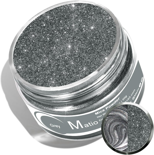 Matio Grey Mica Powder for Epoxy Resin, 1.8oz/ 50g Pearlescent Effect Mica Powder Natural Color Pigment for Soap Making, Bath Bomb, Candle Dye, Resin Craft, Paint, Nails Art, Jewelry, Slime Pigment