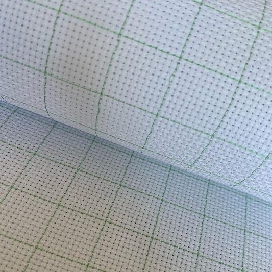 14CT Easy Count Thread Grid Aida Cloth Embroidery Cross Stitch Fabric, Green Grid, W59 x L20