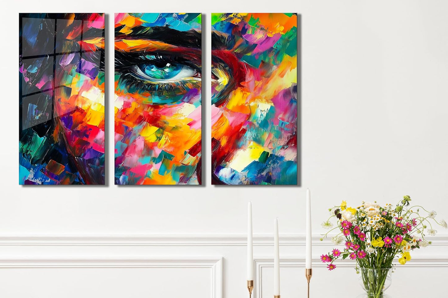 SpiritualHands Women Eye Glass Wall Art Oil Painting for Living Room, Tempered Glass Modern Prints Decor, Large Vivid Color Panel for Bedroom, Kitchen, or Office