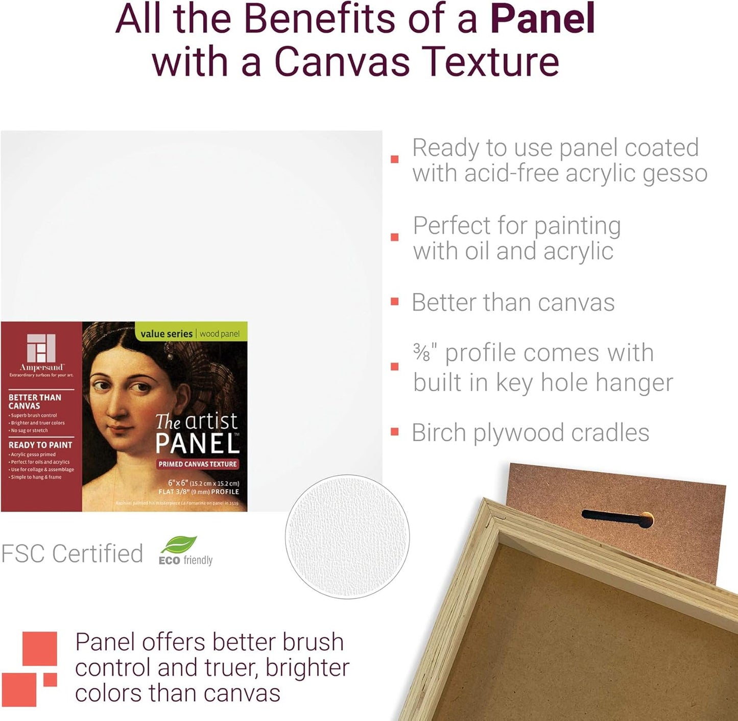 Ampersand Art Supply Wood Gesso Art Painting Panel: Canvas Texture, 1.5 Inch Cradle, 9" x 12"