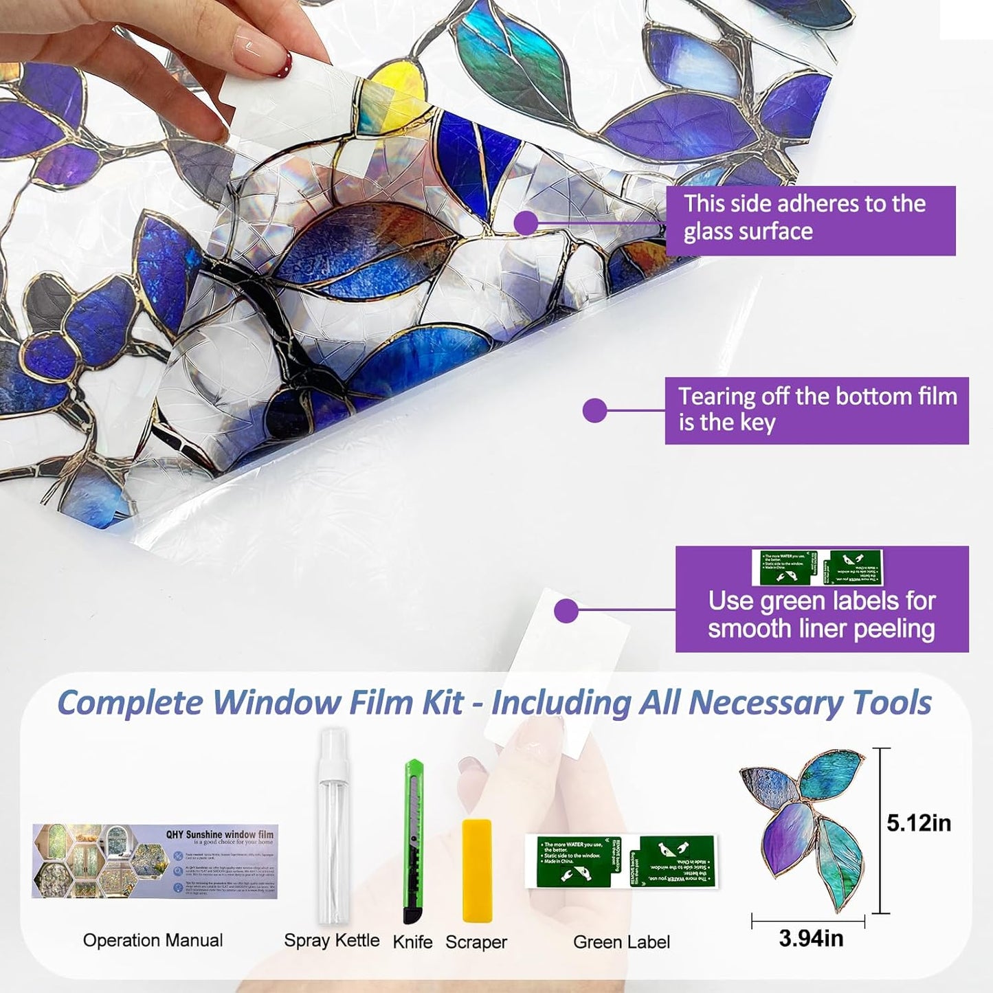Stained Glass Window Privacy Film Decorative Rainbow Static Clings – Ideal for Home & Office, Adhesive-Free, Removable, UV-Blocking(Purple Rainbow, 23.6 X 78.7 in)
