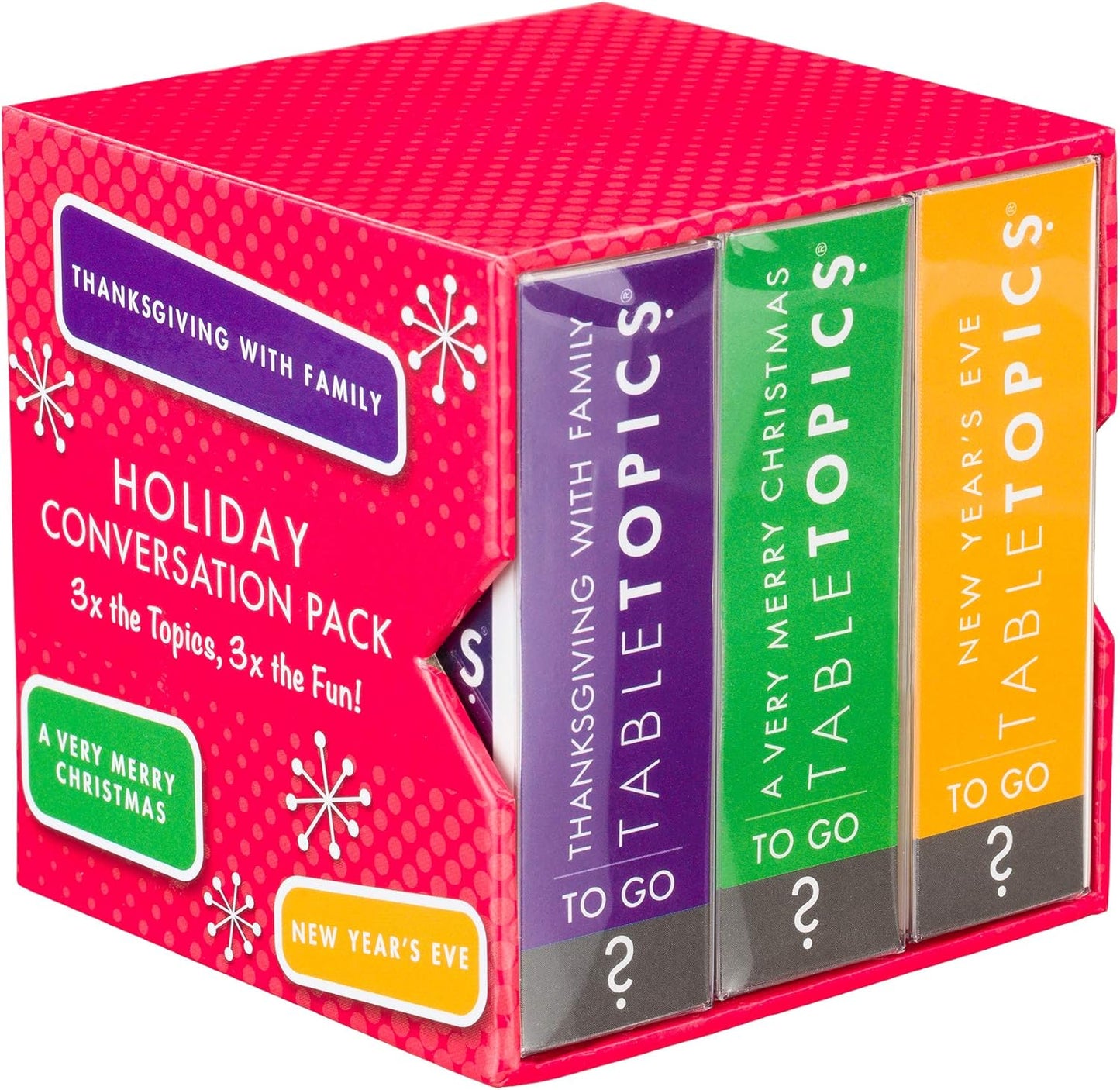 TableTopics Holiday Conversation Pack Card Game - 120 Festive Conversation Starter Cards for Thanksgiving, Christmas, & New Year's Parties, Dinner Table Game for Family Bonding, Boxed Set of 3 Topics