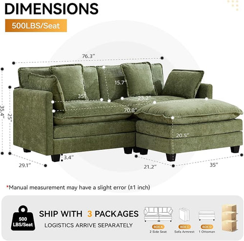 76'' Cloud Deep Seat Loveseat Sofa, Upholstered Chenille Modular 2-Seats - Image 2